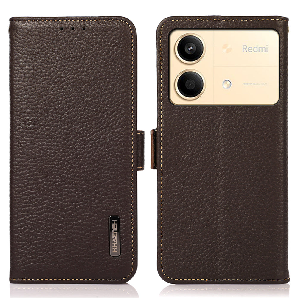 KHAZNEH For Xiaomi Redmi Note 13R Pro 5G Genuine Cow Leather Case RFID Blocking Protection Phone Cover - Black KHAZNEH For Xiaomi Redmi Note 13R Pro 5G Genuine Cow Leather Case RFID Blocking Protection Phone Cover - Black
